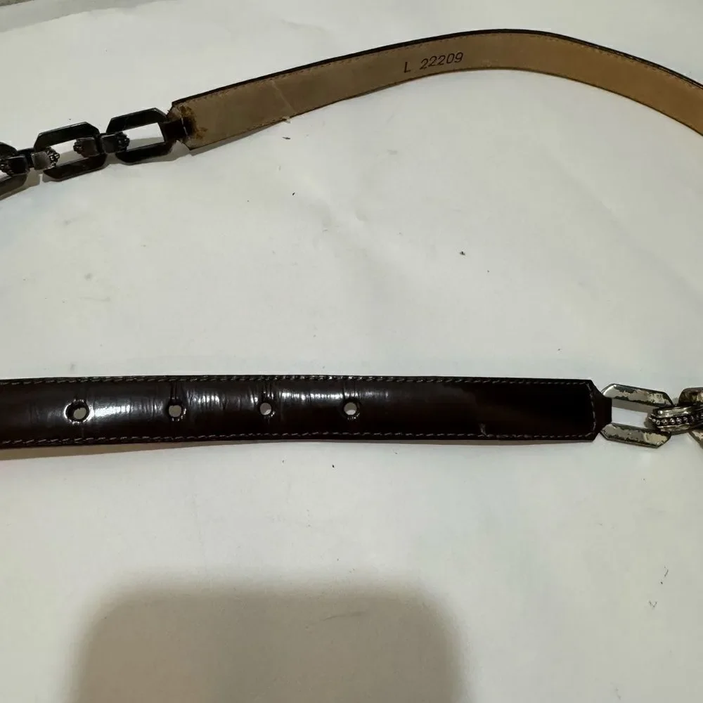 Brighton Black Patent Leather Belt  skinny chain size L
